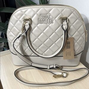 Steve Madden Cream and Gold Quilted Satchel